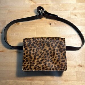 J Jill Leather Leopard Print Waist Bag Made in Italy XS/S